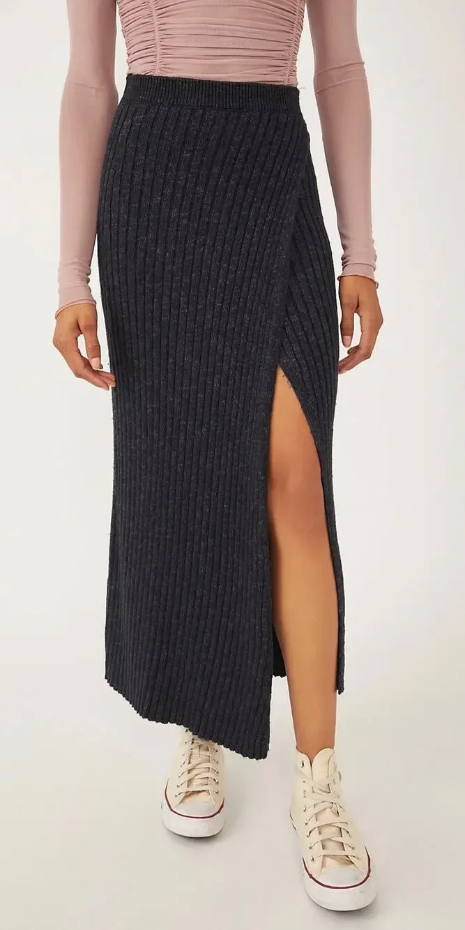 Free People Better Days Midi Skirt in Black. Size L. NWOT